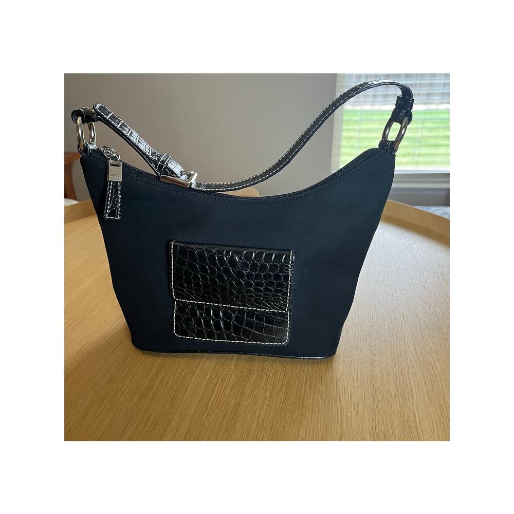 Talbots | Micro Fiber Croc Embossed Leather Trim Purse Black